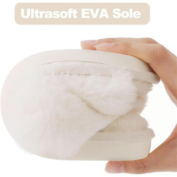 Womens fuzzy slippers open toe memory foam house shoes indoor outdoor comfort - Picture 4 of 7